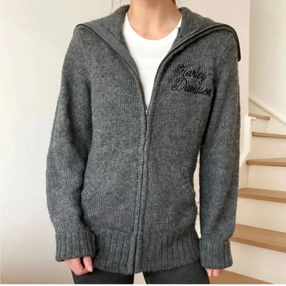 Harley-Davidson Alpaca wool Full Zip Cardigan Jacket Sweater coat (XL)
